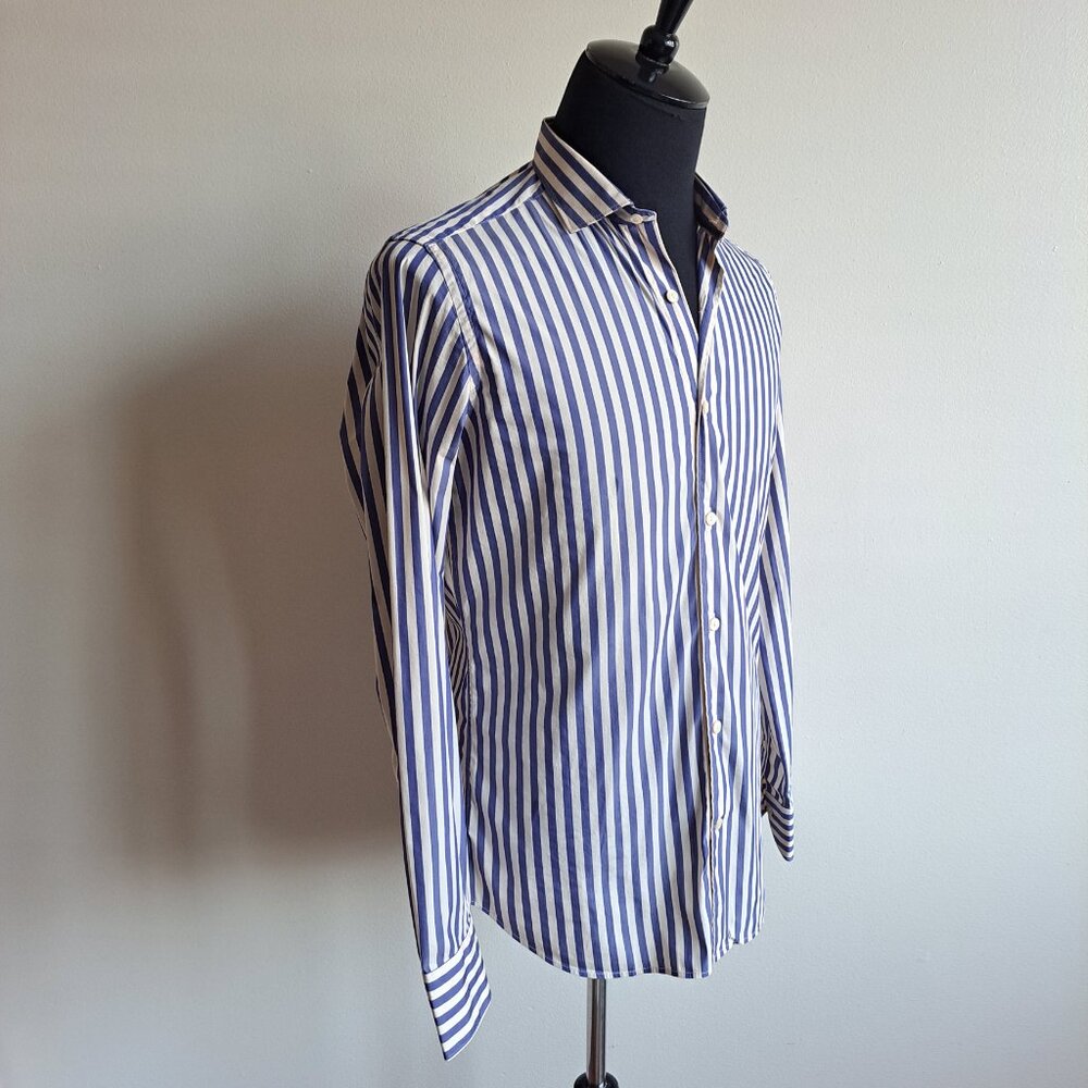 NEW Tintoria Mattei 954 Men's Blue White Striped Long Sleeves Slim Shirt Sz 39
